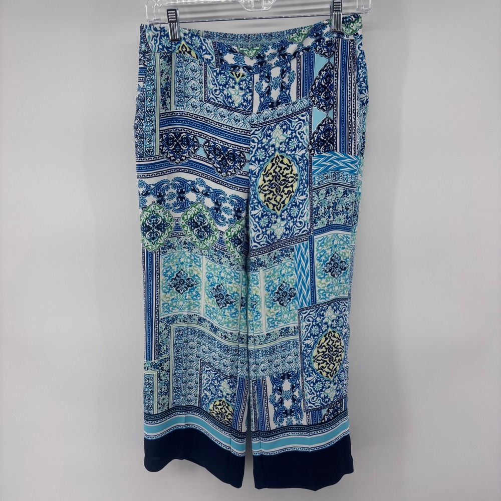 Chico's Women's Pull On Crop Pants 00P US Size 2P Blue White‎ Tile Print 28x24